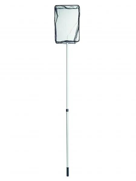 Der Kescherkopf ist breit und tief und besteht aus einem feinmaschigen Netz, das Algen und kleine Pflanzenreste auffängt.